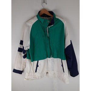 Vintage Andy Johns AJ Men's Green Blue Colorblock Full Zip Track Jacket 80s L